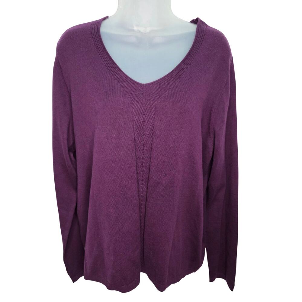 Talbots Women's XL Purple V Neck 100% Cotton Knit Sweater Long Sleeve